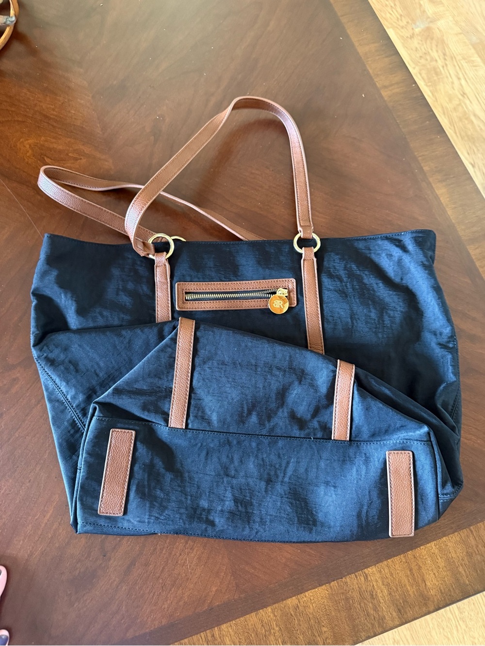 Banana Republic Classic Black Tote Bag with Brown Trim